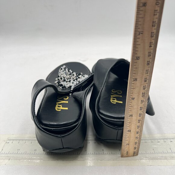 FYS Black Toe Post Slide Sandals Platform Flip Flops Beaded Thong Strap Mules - Picture 5 of 8